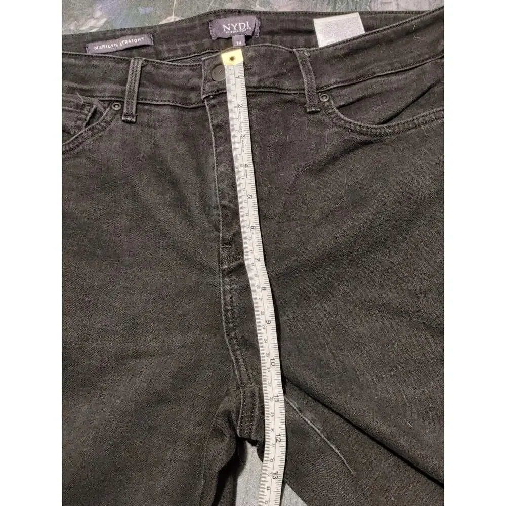 NYDJ Marilyn Straight Jeans Mid Rise Slim Fit Black Denim Womens Plus Size 14